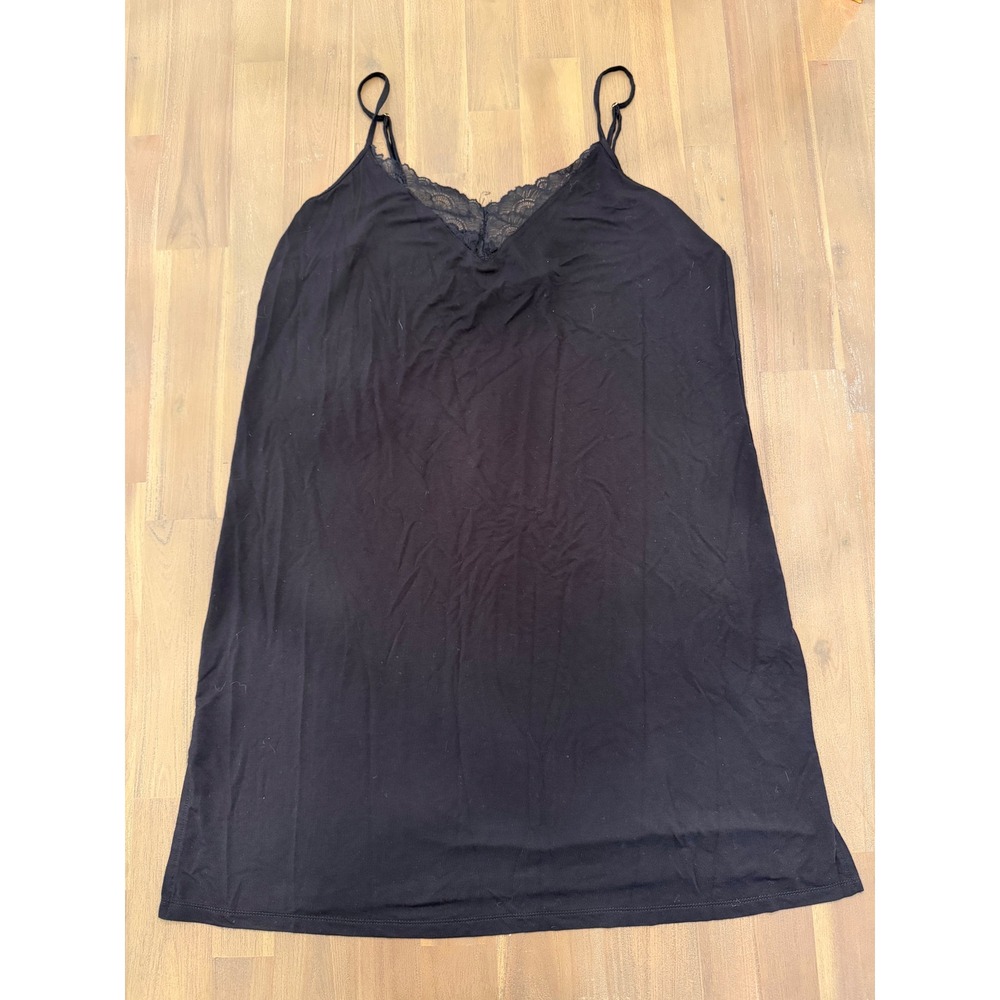 Nordstrom Black Lace Trim Modal Chemise Nightgown Sleep Dress Large XX7502
